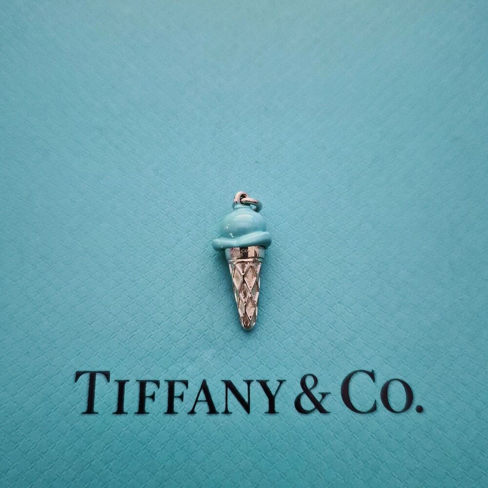 RARE Retired Tiffany & Co. Blue Enamel Ice Cream Cone Silver Charm Pendant